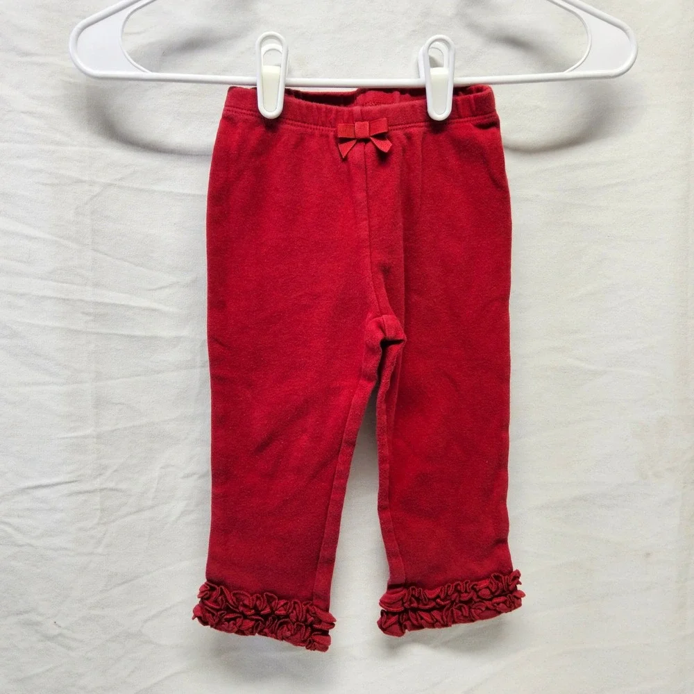 Gymboree Ruffle Hem Leggings Baby Girls 18-24M Red Bow Accent Cotton Pants